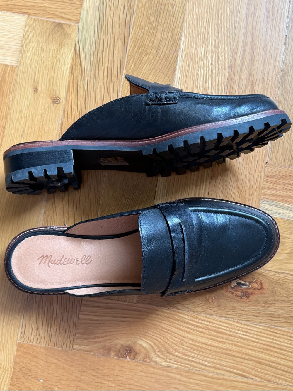 Madewell Corrine Black Leather Lug-Sole Loafer Mule - Size 9 - Picture 4 of 6